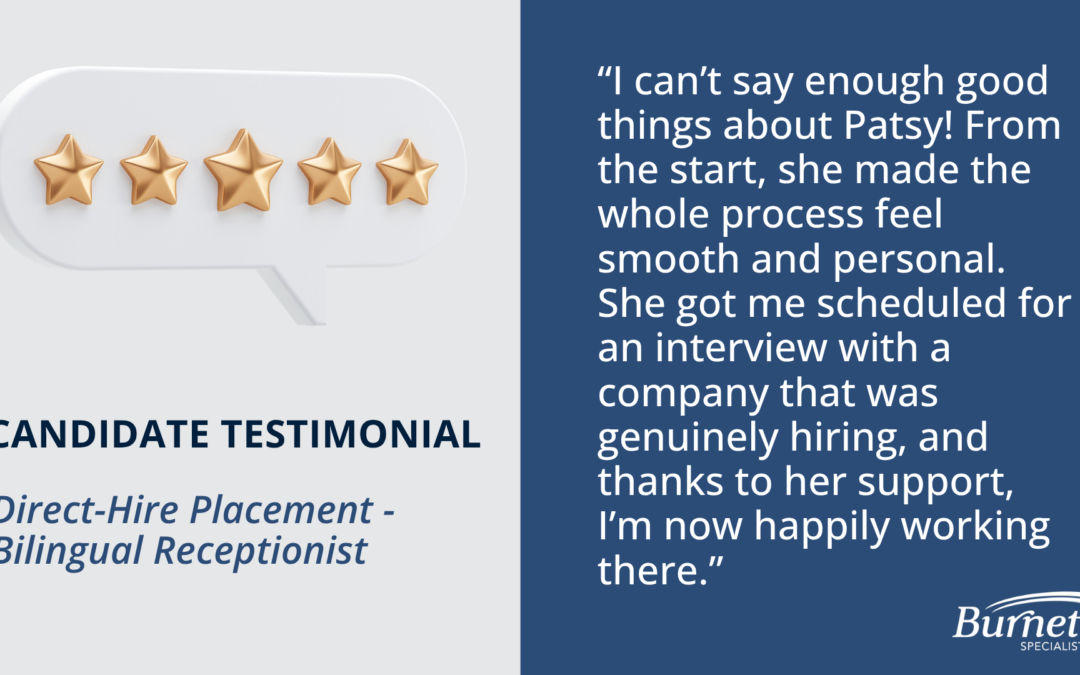 Candidate Testimonial – Direct-Hire Placement, Bilingual Receptionist